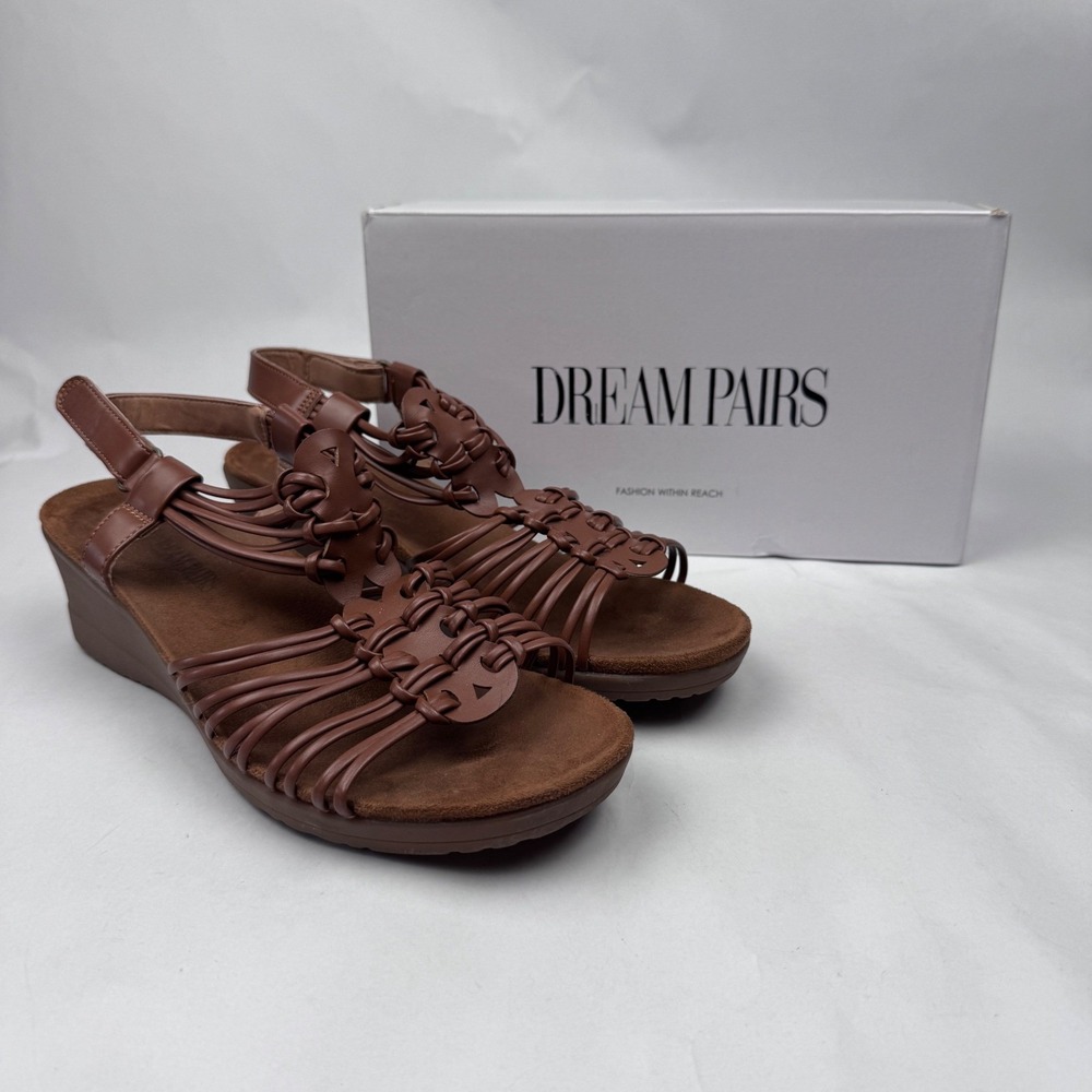 Dream Paris Women's 10 Brown Low Wedge Sandals